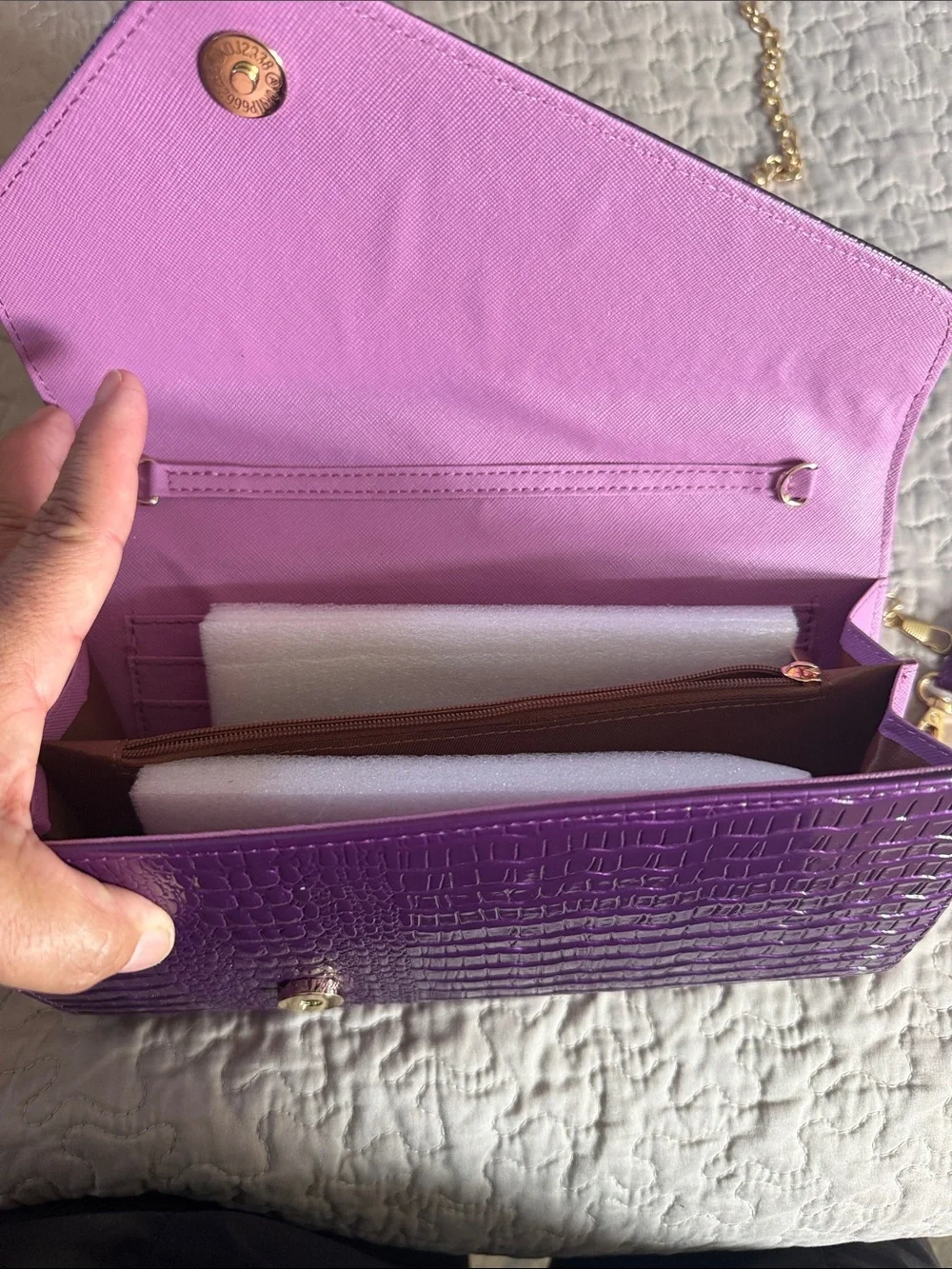 Purple Croc-Embossed Chain Shoulder Bag